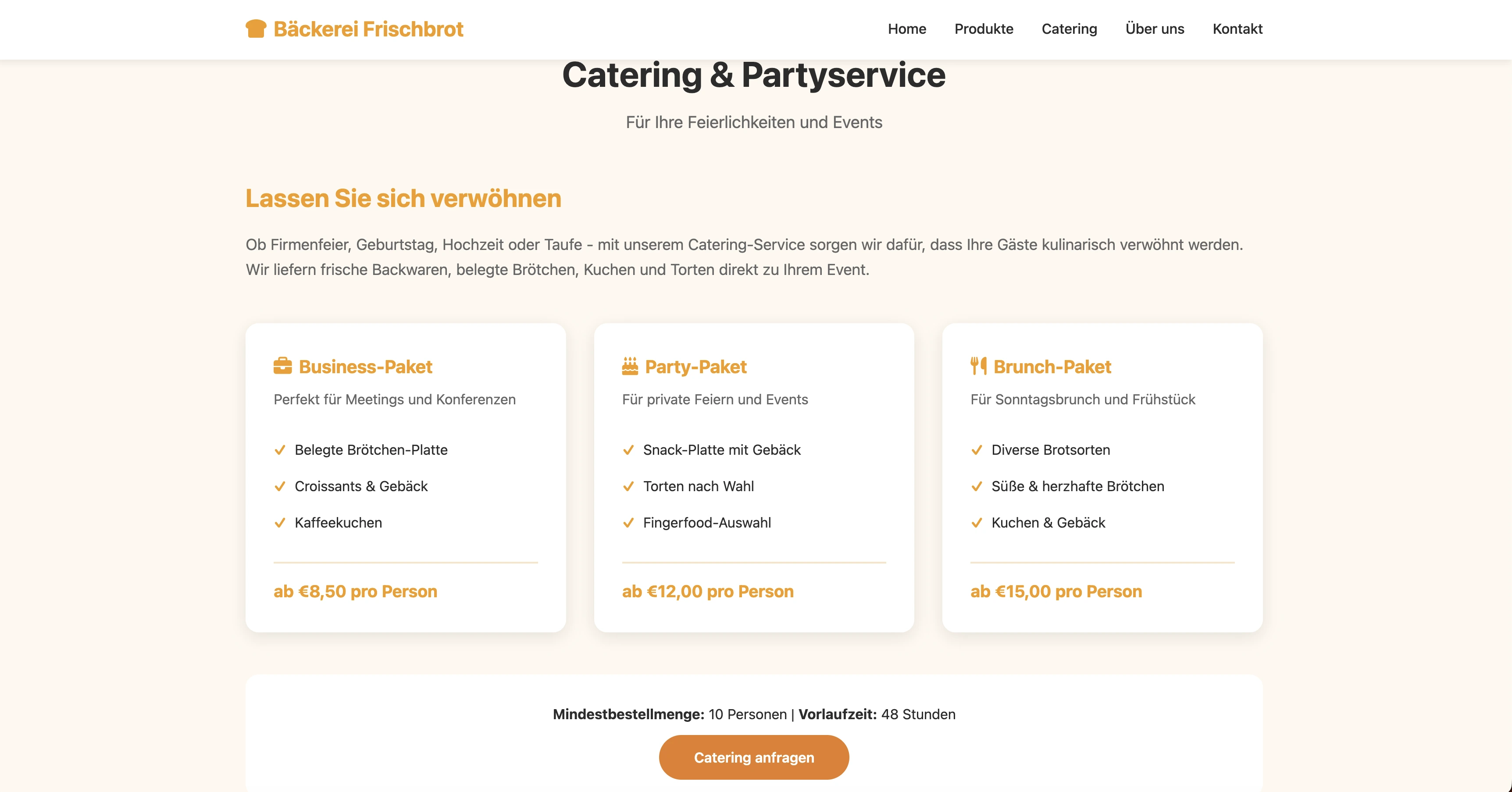 Bäckerei Frischbrot - Demo-Website für Handwerksbäckereien mit Produktübersicht und Angeboten
